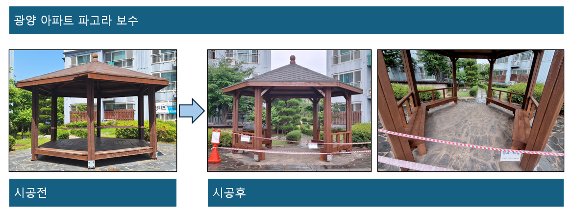 광양 아파트 파고라 보수 전후