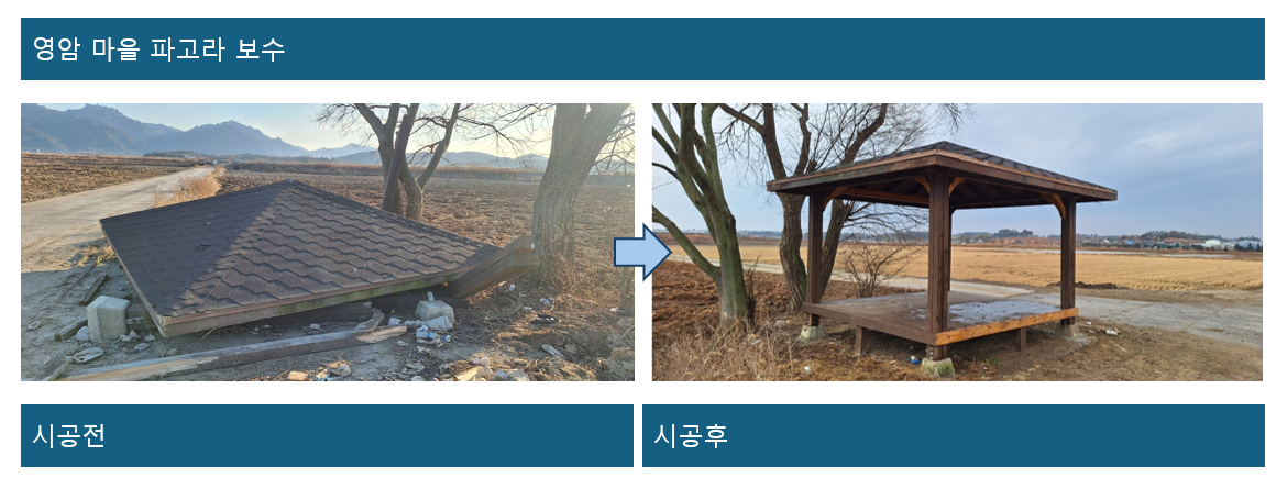 영암 마을 파고라 보수 전후
